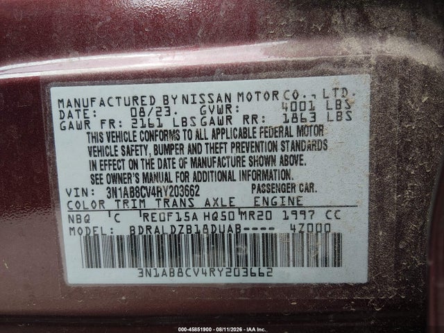 Продаж на аукціоні авто 2024 Nissan Sentra Sv Xtronic Cvt, vin: 3N1AB8CV4RY203662, номер лоту: 45851900