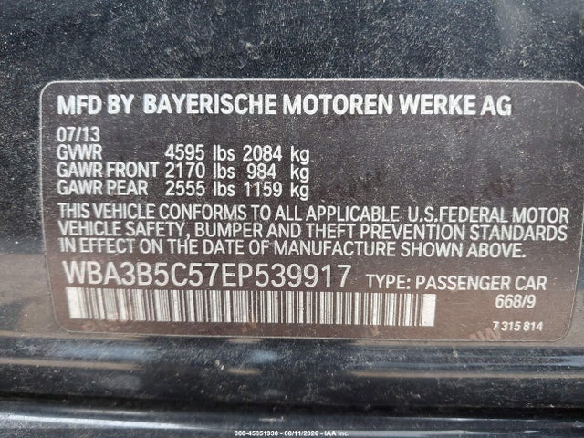 45851930 :رقم المزاد ، WBA3B5C57EP539917 vin ، 2014 Bmw 328i Xdrive مزاد بيع