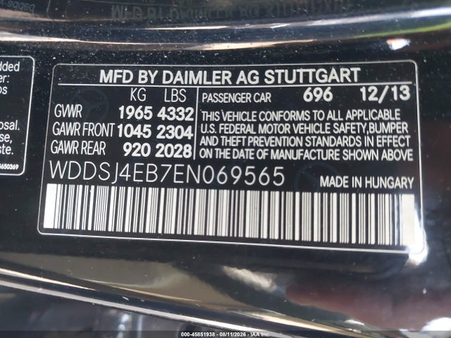 45851938 :رقم المزاد ، WDDSJ4EB7EN069565 vin ، 2014 Mercedes-benz Cla 250 مزاد بيع