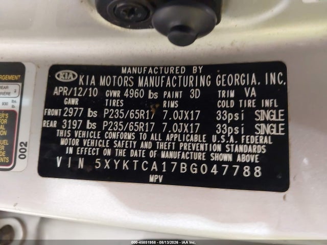 Продаж на аукціоні авто 2011 Kia Sorento Lx, vin: 5XYKTCA17BG047788, номер лоту: 45851958