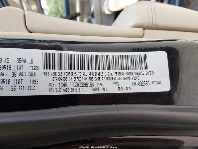 45851966 :رقم المزاد ، 1C4RJEBG3KC698164 vin ، 2019 Jeep Grand Cherokee Limited 4x2 مزاد بيع