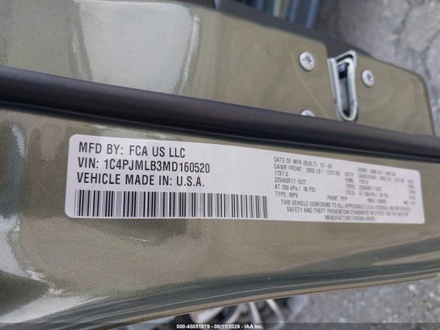Aukcja sprzedaży 2021 Jeep Cherokee Latitude Plus 4x4, vin: 1C4PJMLB3MD160520, numer aukcji: 45851979