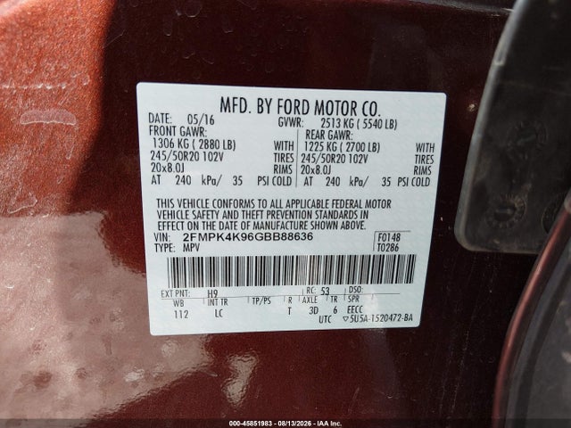 2FMPK4K96GBB88636 Ford Edge Titanium