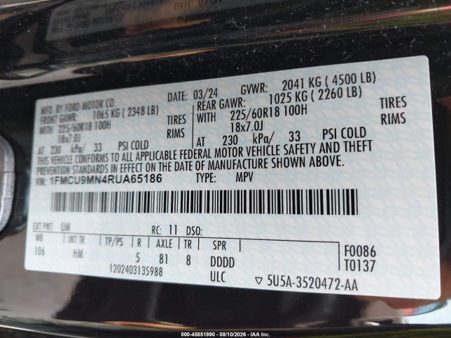 Продаж на аукціоні авто 2024 Ford Escape St-line, vin: 1FMCU9MN4RUA65186, номер лоту: 45851990