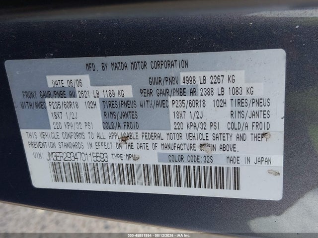 Продажа на аукционе авто 2007 Mazda Cx-7 Grand Touring, vin: JM3ER293470115593, номер лота: 45851994