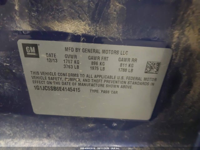 Продаж на аукціоні авто 2014 Chevrolet Sonic Lt Auto, vin: 1G1JC5SB6E4145415, номер лоту: 45852016