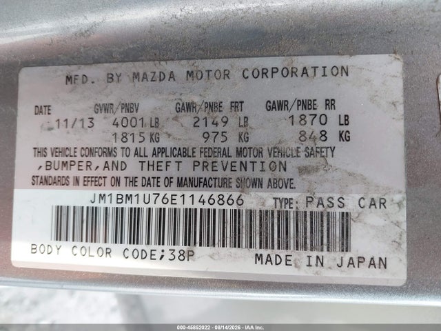 Продажа на аукционе авто 2014 Mazda Mazda3 I Sport, vin: JM1BM1U76E1146866, номер лота: 45852022