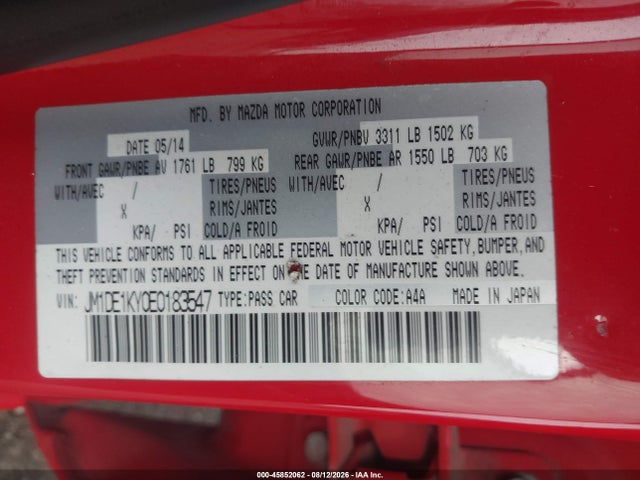 Aukcja sprzedaży 2014 Mazda Mazda2 Sport, vin: JM1DE1KY0E0183547, numer aukcji: 45852062