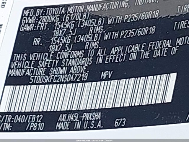 Продажа на аукционе авто 2022 Toyota Sienna Xse, vin: 5TDDSKFC2NS047219, номер лота: 45852064