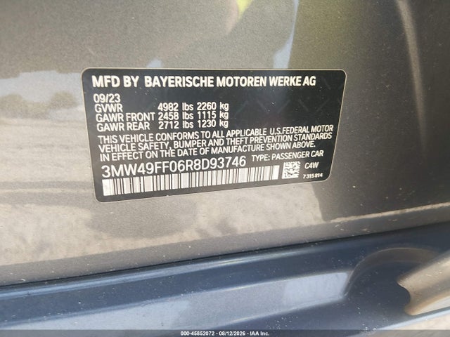 Aukcja sprzedaży 2024 Bmw M340i M340i Xdrive, vin: 3MW49FF06R8D93746, numer aukcji: 45852072