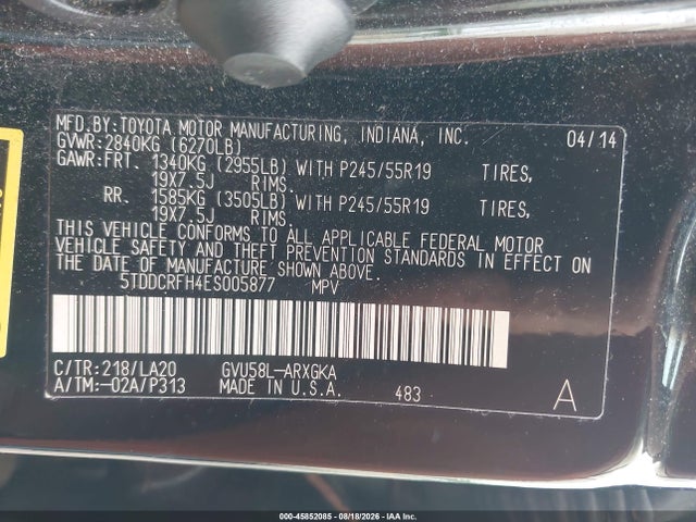 5TDDCRFH4ES005877 Toyota Highlander Hybrid Limited