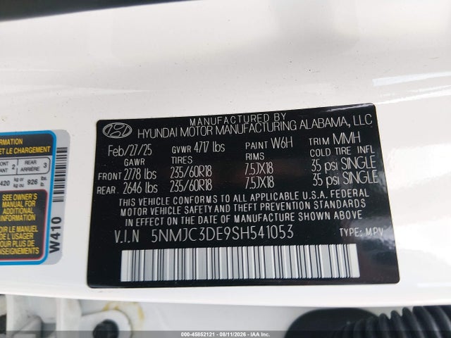 Продаж на аукціоні авто 2025 Hyundai Tucson Sel Convenience, vin: 5NMJC3DE9SH541053, номер лоту: 45852121