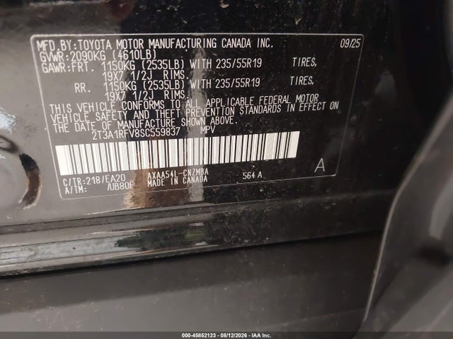 Aukcja sprzedaży 2025 Toyota Rav4 Xle Premium, vin: 2T3A1RFV8SC559837, numer aukcji: 45852123
