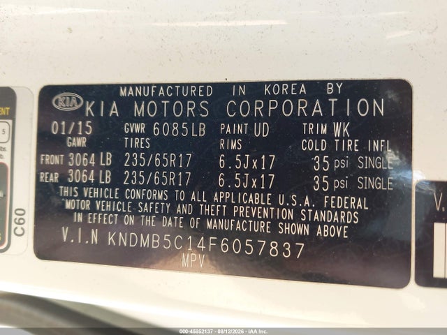 Продаж на аукціоні авто 2015 Kia Sedona Lx, vin: KNDMB5C14F6057837, номер лоту: 45852137