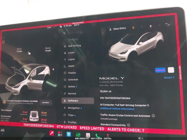 45852141 :رقم المزاد ، 7SAYGDEE5NF355364 vin ، 2022 Tesla Model Y Long Range Dual Motor All-wheel Drive مزاد بيع