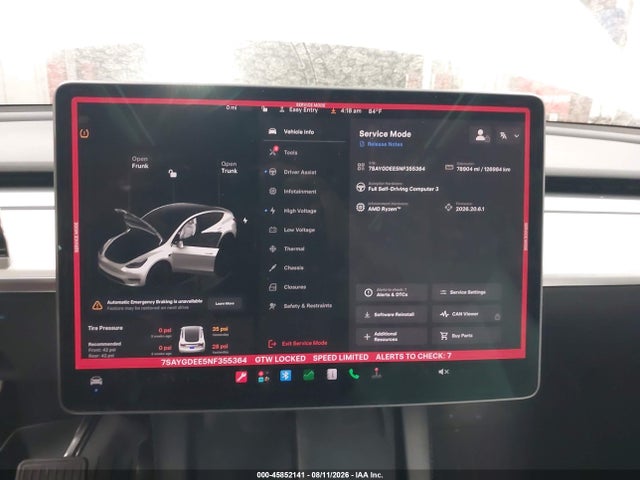 45852141 :رقم المزاد ، 7SAYGDEE5NF355364 vin ، 2022 Tesla Model Y Long Range Dual Motor All-wheel Drive مزاد بيع