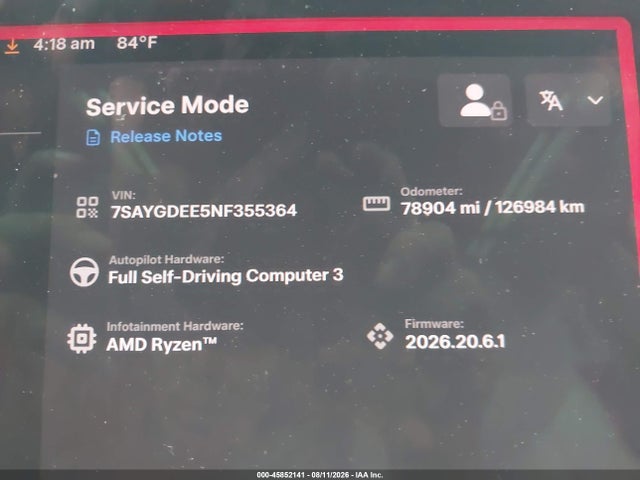 45852141 :رقم المزاد ، 7SAYGDEE5NF355364 vin ، 2022 Tesla Model Y Long Range Dual Motor All-wheel Drive مزاد بيع