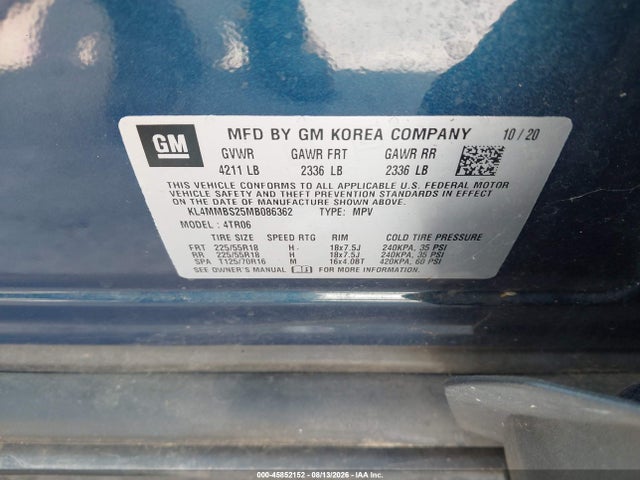 45852152 :رقم المزاد ، KL4MMBS25MB086362 vin ، 2021 Buick Encore Gx Fwd Preferred مزاد بيع