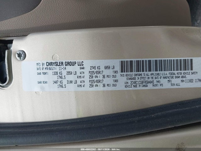 Aukcja sprzedaży 2015 Chrysler Town & Country Touring-l, vin: 2C4RC1CG8FR584045, numer aukcji: 45852202