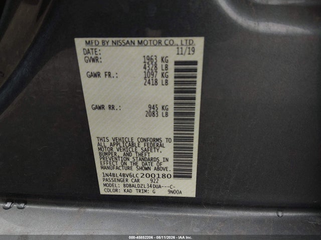 Продажа на аукционе авто 2020 Nissan Altima S Fwd, vin: 1N4BL4BV6LC200180, номер лота: 45852206