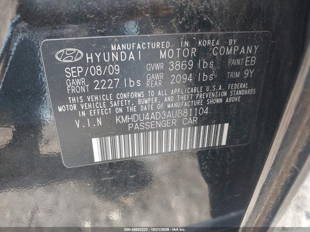 45852223 :رقم المزاد ، KMHDU4AD3AU881104 vin ، 2010 Hyundai Elantra Gls مزاد بيع