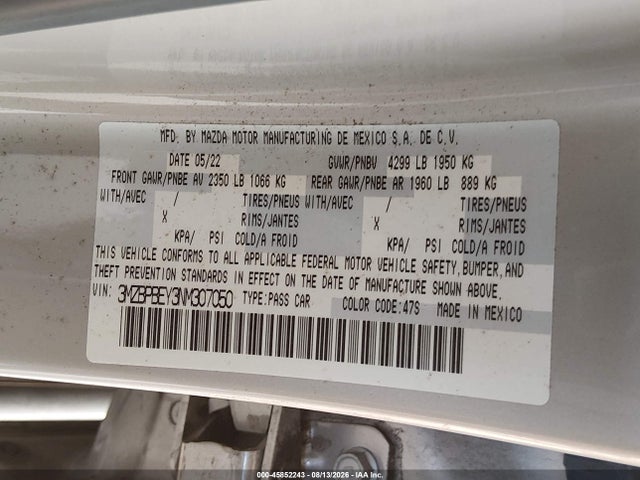 3MZBPBEY3NM307050 Mazda Mazda3 Premium Plus