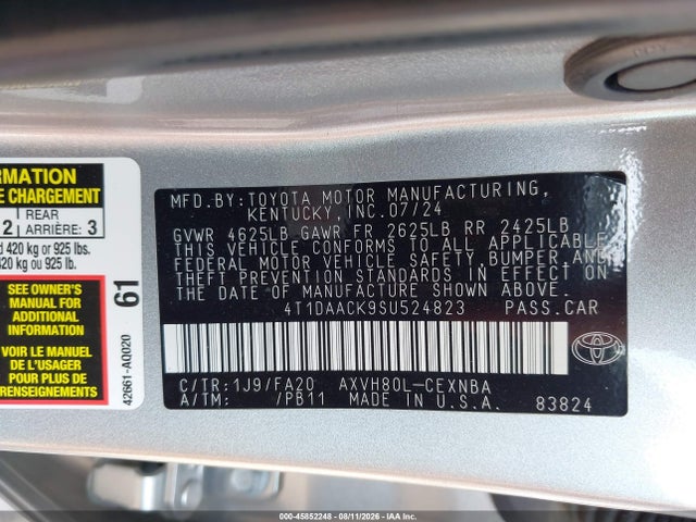 2025 Toyota Camry Le მანქანა იყიდება აუქციონზე, vin: 4T1DAACK9SU524823, აუქციონის ნომერი: 45852248