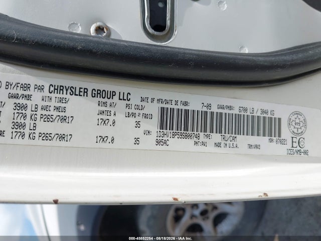 45852254 :رقم المزاد ، 1D3HV18P59S800748 vin ، 2009 Dodge Ram 1500 Slt/sport مزاد بيع