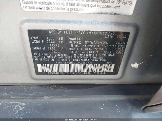 Aukcja sprzedaży 2010 Subaru Outback 2.5i Premium, vin: 4S4BRBCC2A3369714, numer aukcji: 45852260