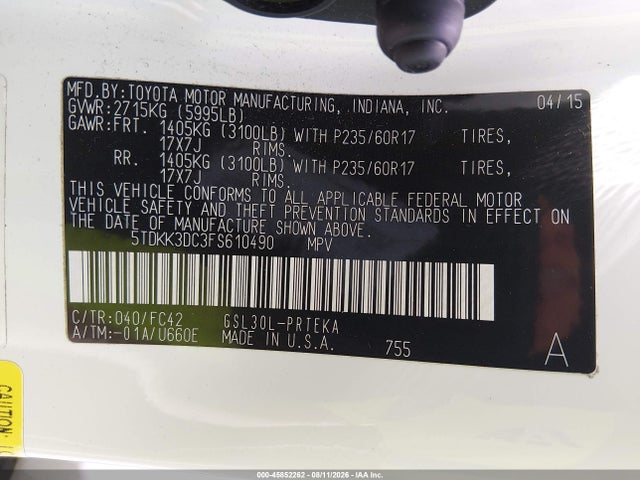 Toyota Sienna Le 8 Passenger 2015 5TDKK3DC3FS610490 Image 9