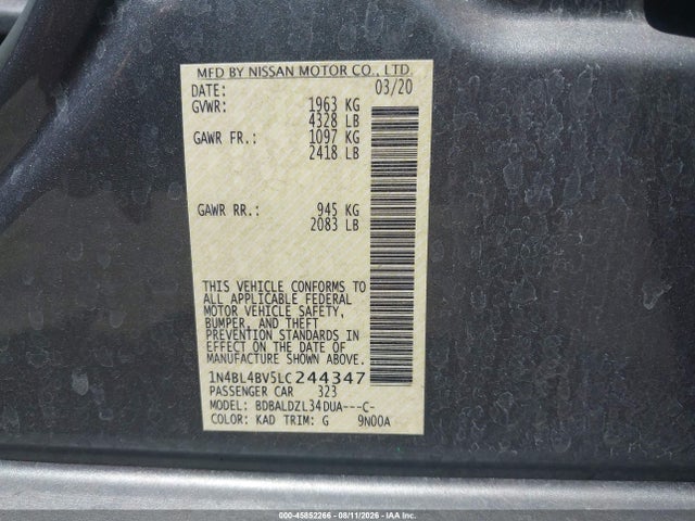 1N4BL4BV5LC244347 Nissan Altima S Fwd