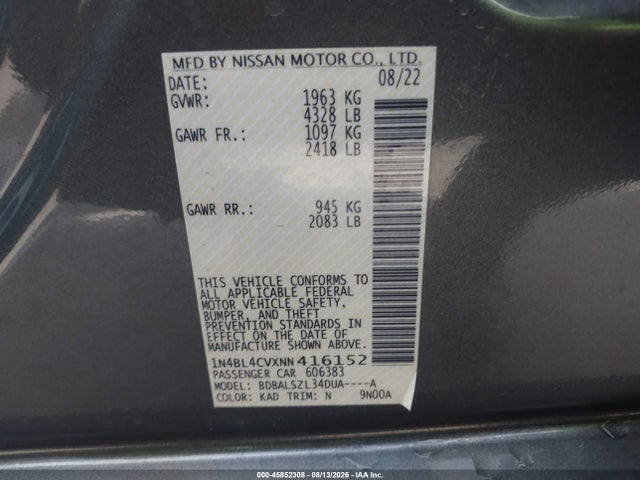 1N4BL4CVXNN416152 Nissan Altima Sr Fwd