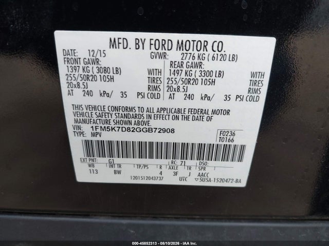Ford EXPLORER XLT 2016 1FM5K7D82GGB72908 Image 9
