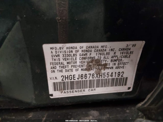 Продажа на аукционе авто 1999 Honda Civic Lx, vin: 2HGEJ6676XH554192, номер лота: 45852338