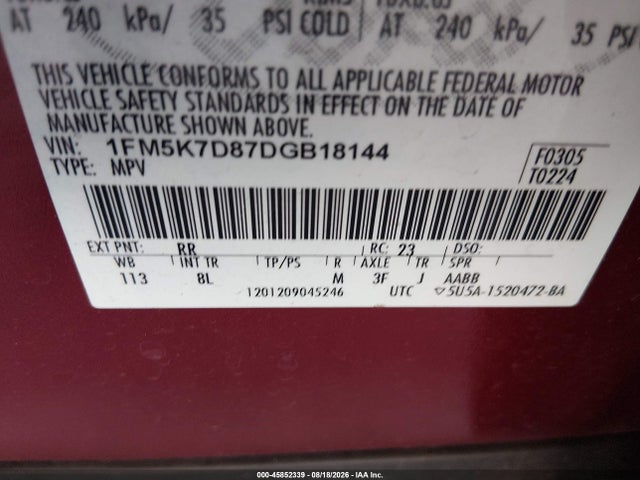 Продаж на аукціоні авто 2013 Ford Explorer Xlt, vin: 1FM5K7D87DGB18144, номер лоту: 45852339