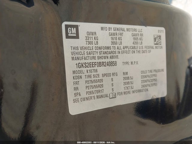 Aukcja sprzedaży 2011 Gmc Yukon Denali, vin: 1GKS2EEF0BR240858, numer aukcji: 45852353