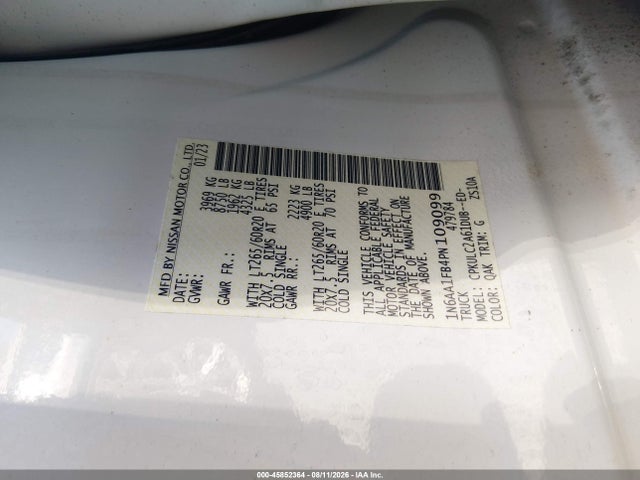 Auction sale of the 2023 Nissan Titan Xd Sv 4x4, vin: 1N6AA1FB4PN109099, lot number: 45852364