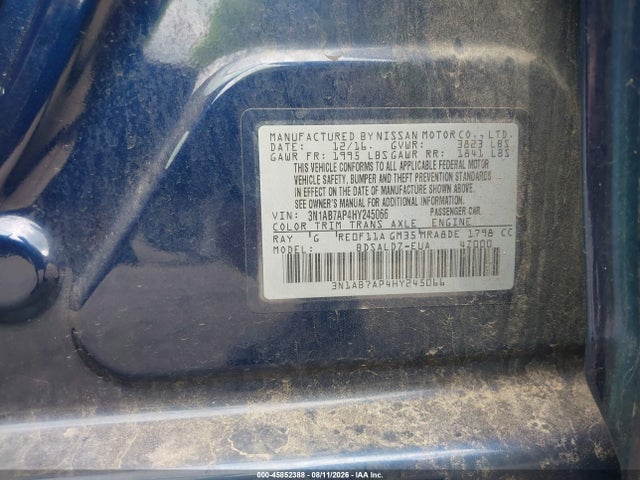 Aukcja sprzedaży 2017 Nissan Sentra Sv, vin: 3N1AB7AP4HY245066, numer aukcji: 45852388