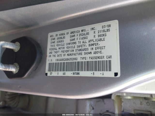 2008 Acura Tl 3.2 მანქანა იყიდება აუქციონზე, vin: 19UUA66248A052992, აუქციონის ნომერი: 45852394