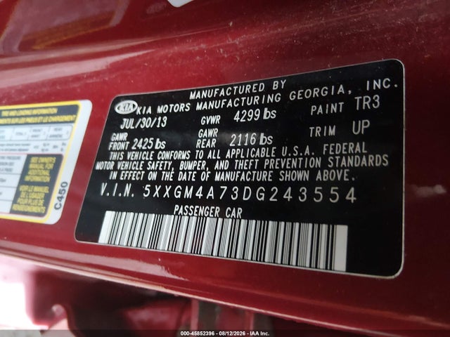 Продажа на аукционе авто 2013 Kia Optima Lx, vin: 5XXGM4A73DG243554, номер лота: 45852396