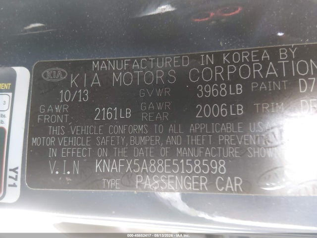2014 Kia Forte Ex მანქანა იყიდება აუქციონზე, vin: KNAFX5A88E5158598, აუქციონის ნომერი: 45852417