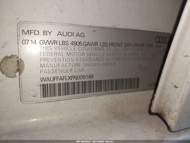 45852423 :رقم المزاد ، WAUFFAFLXFN009149 vin ، 2015 Audi A4 2.0t Premium مزاد بيع