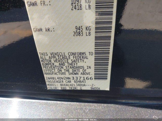 Продаж на аукціоні авто 2021 Nissan Altima Sv Fwd, vin: 1N4BL4DV2MN337166, номер лоту: 45852438