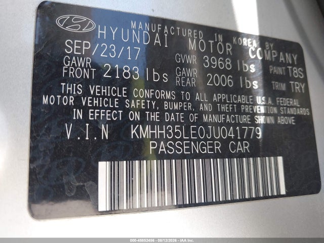 45852456 :رقم المزاد ، KMHH35LE0JU041779 vin ، 2018 Hyundai Elantra Gt مزاد بيع