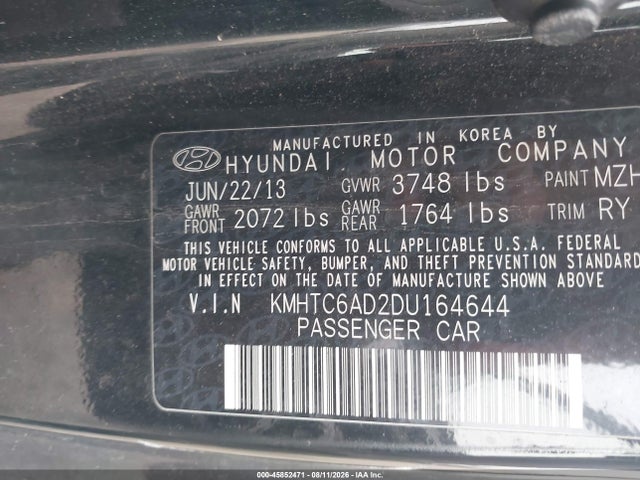 Aukcja sprzedaży 2013 Hyundai Veloster Base W/black, vin: KMHTC6AD2DU164644, numer aukcji: 45852471