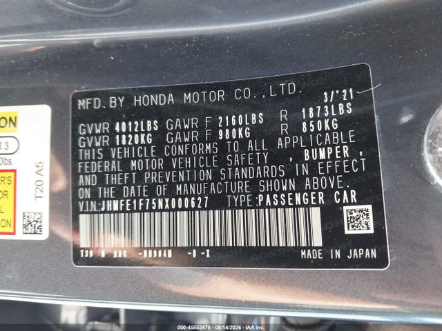 Honda CIVIC EX 2022 JHMFE1F75NX000627 Image 9