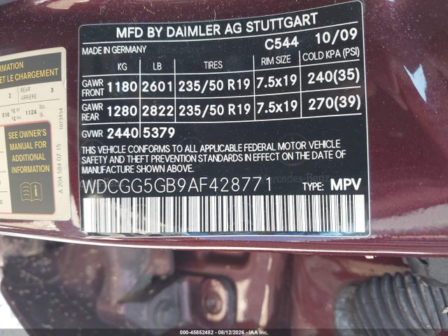 2010 Mercedes-benz Glk 350 მანქანა იყიდება აუქციონზე, vin: WDCGG5GB9AF428771, აუქციონის ნომერი: 45852482