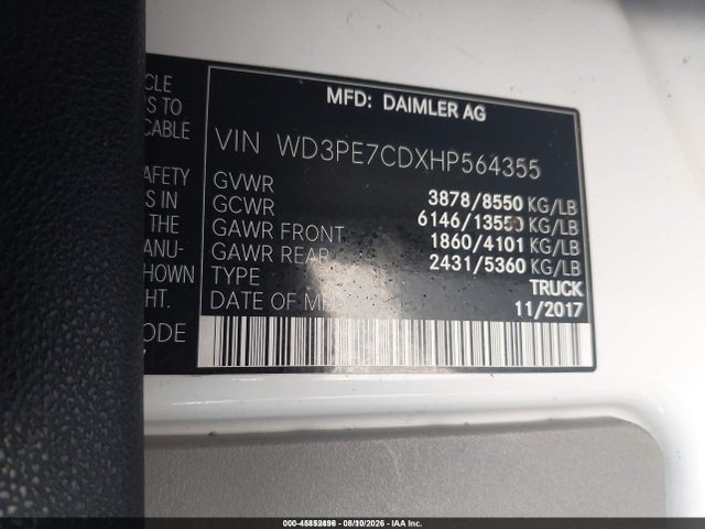 2017 Mercedes-benz Sprinter 2500 Standard Roof V6 მანქანა იყიდება აუქციონზე, vin: WD3PE7CDXHP564355, აუქციონის ნომერი: 45852496
