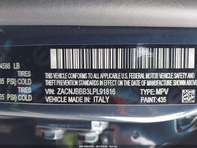 Продаж на аукціоні авто 2020 Jeep Renegade Latitude 4x4, vin: ZACNJBBB3LPL91816, номер лоту: 45852525
