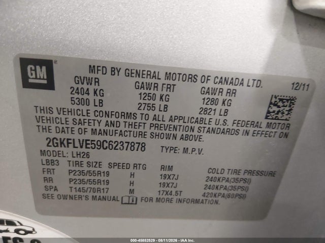 Продажа на аукционе авто 2012 Gmc Terrain Slt-1, vin: 2GKFLVE59C6237878, номер лота: 45852529